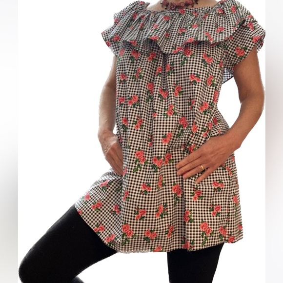 Peplum Ruffle off shoulders black and white gingham ruby rose cotton dress - Picture 7 of 16